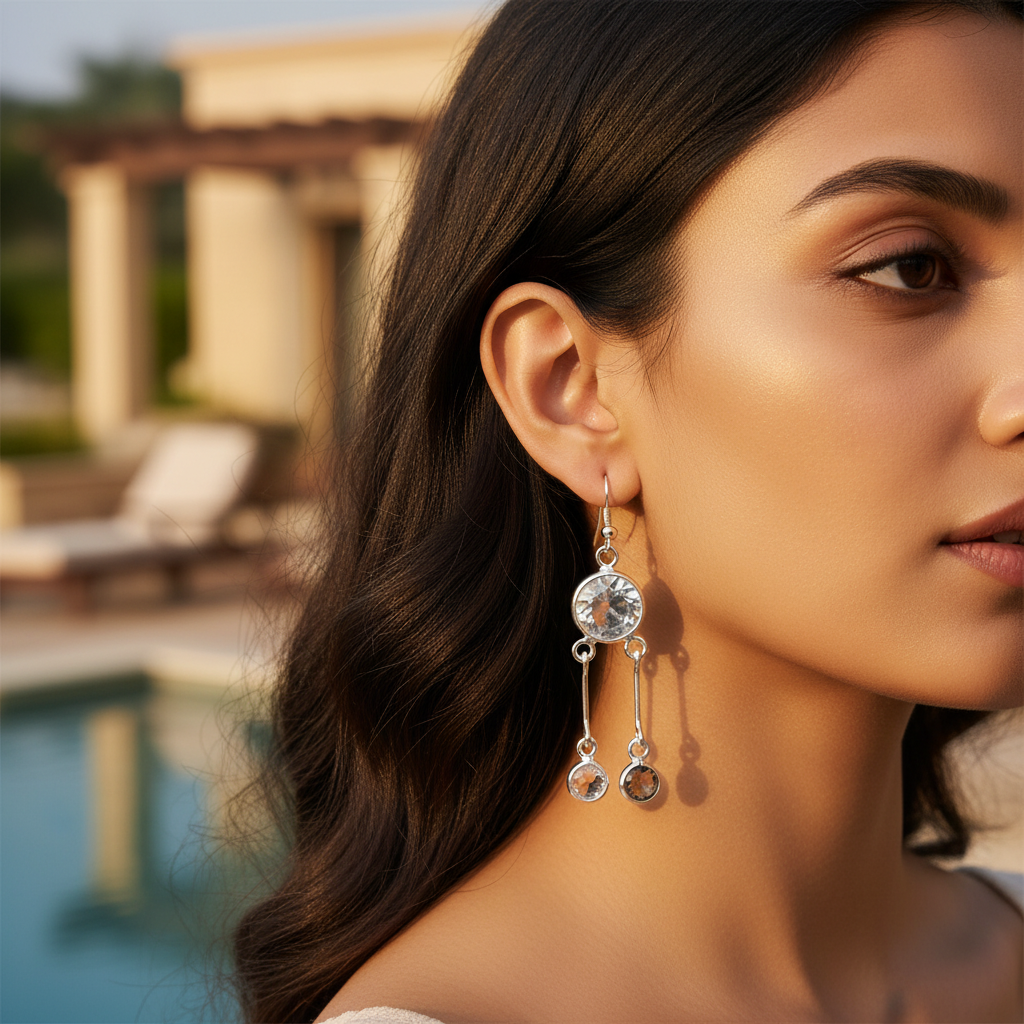 925 Silver White Quartz Dangle Earrings | For Women | Gift