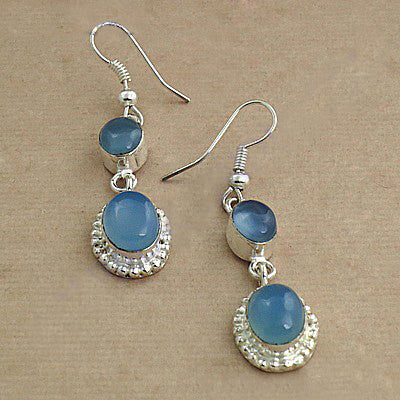 925 silver blue chalcedony drop earrings for women | gift