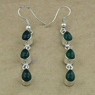 925 Silver Green Gemstone Drop Earrings for Women | Gift
