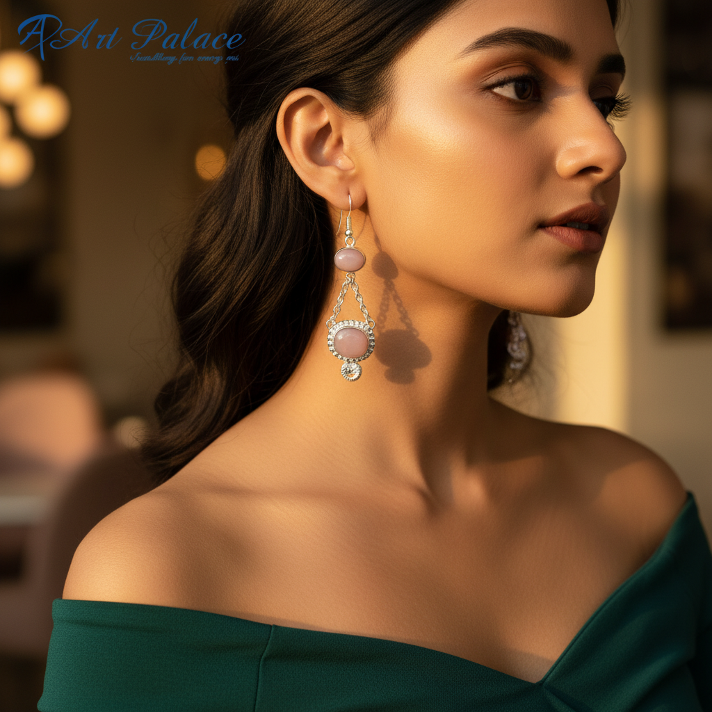 925 Silver Pink Opal Drop Earrings for Women | Daily Jewelry