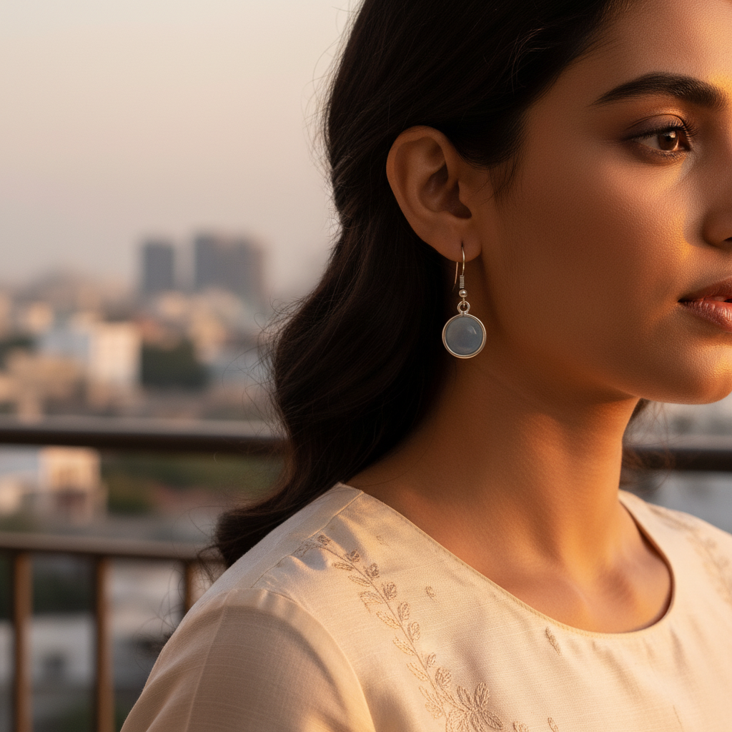 Pendientes colgantes de calcedonia azul en plata 925 para mujer | Regalo