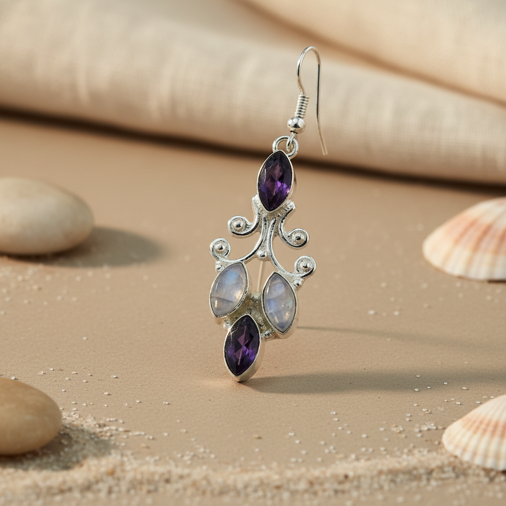 925 Silver Amethyst & Moonstone Earrings for Women | Dangle Earrings