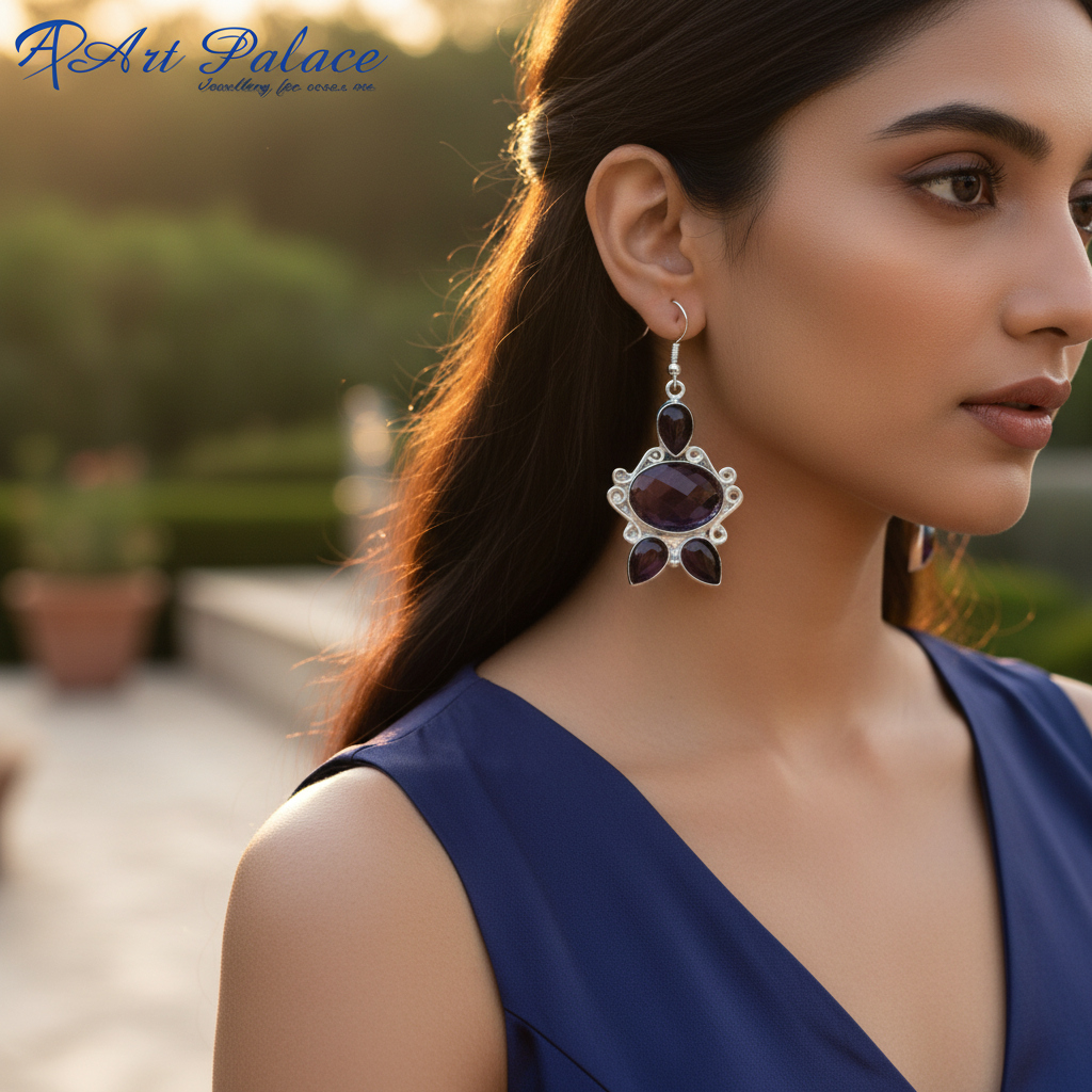 925 Silver Amethyst Drop Earrings for Women | Gemstone Jewelry