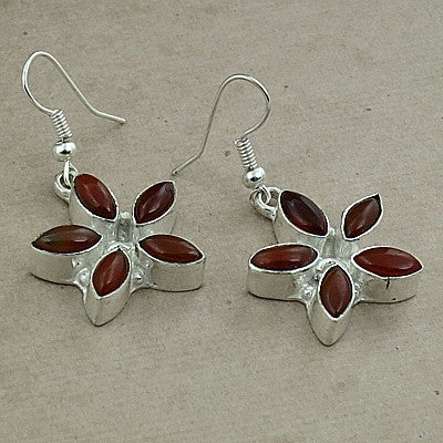 925 silver carnelian flower earrings for women | gemstone jewelry