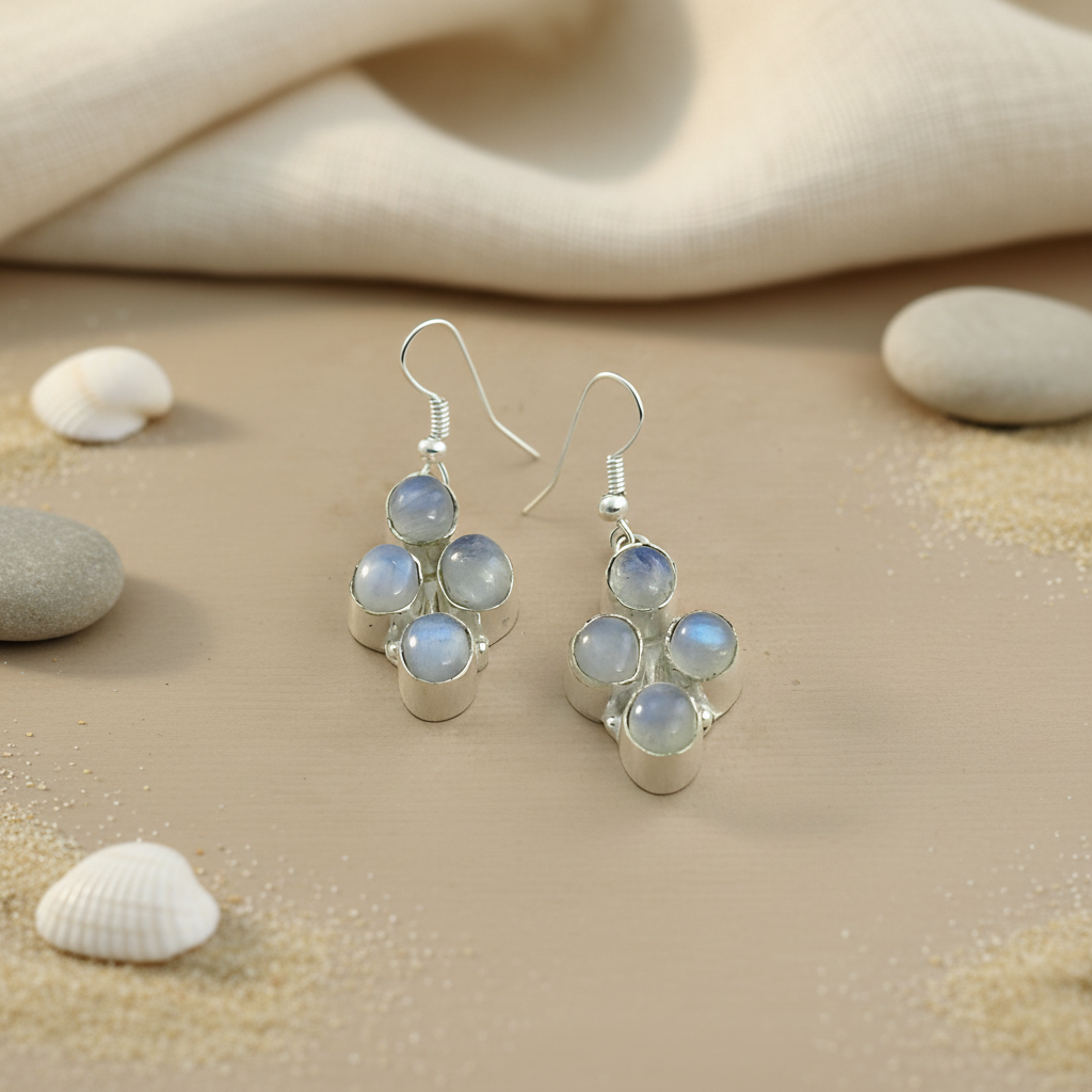 925 sterling silver drop earrings with blue moonstone gemstones for women