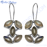 Load image into Gallery viewer, 925 sterling silver dangle earrings with oval moonstone gemstones in leaf shape, women&#39;s jewelry

