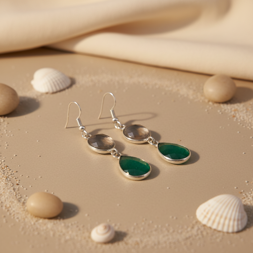 925 Silver & Green Agate Drop Earrings | Women's Jewelry Gift