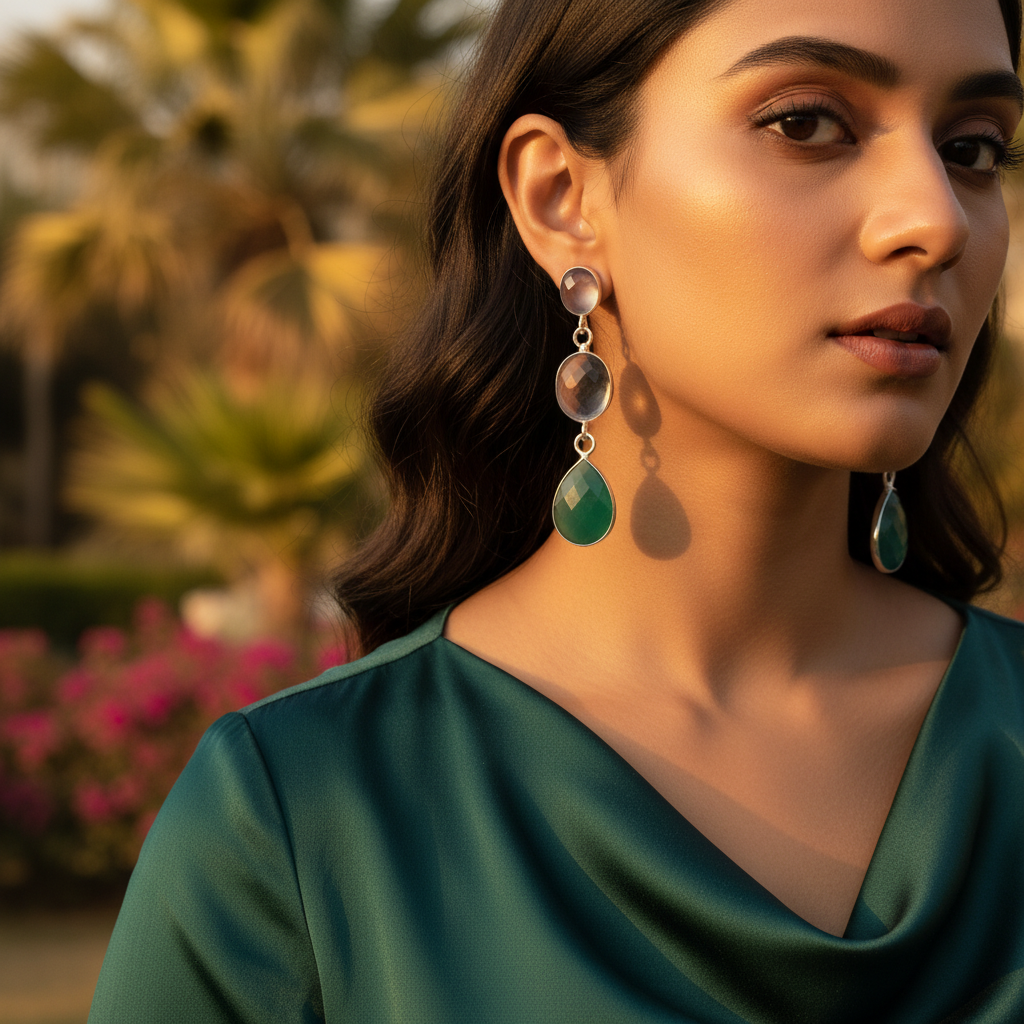 925 Silver & Green Agate Drop Earrings | Women's Jewelry Gift