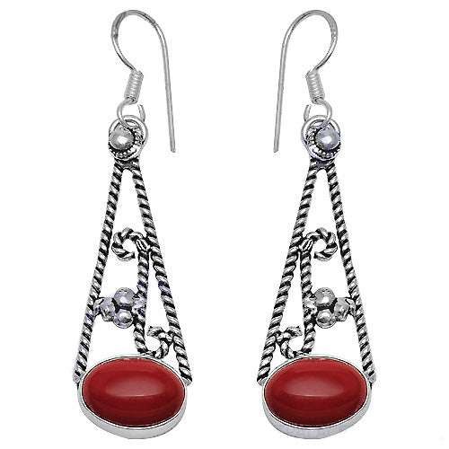 925 silver red coral drop earrings for women | dangle earrings