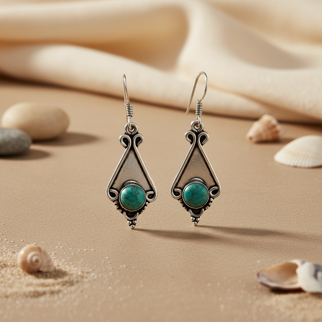 925 Silver Turquoise Stone Earrings for Women | Dangle Earrings