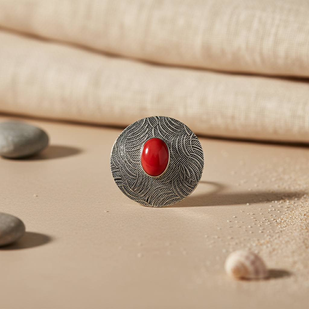 Silver Stud Earrings with Red Gemstone | Women's Jewelry Gift