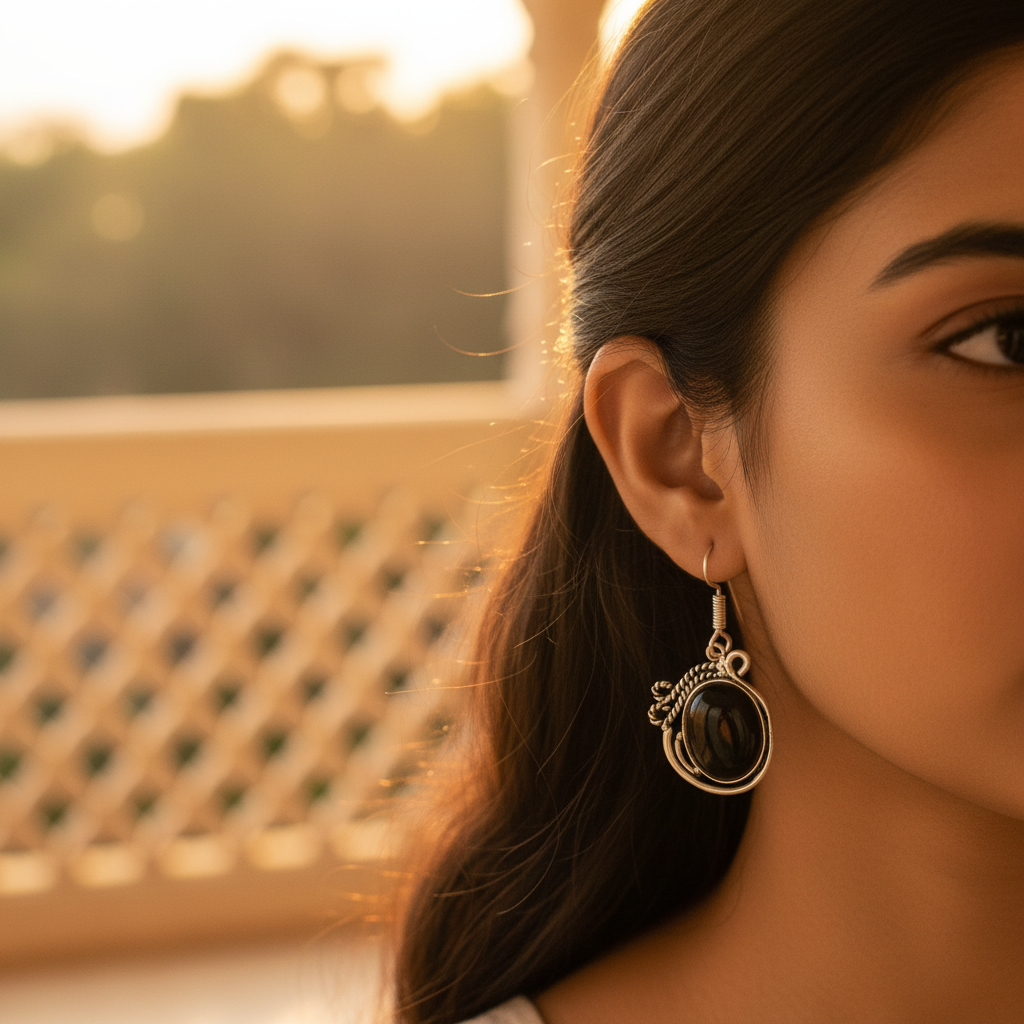 925 Silver Black Onyx Earrings for Women | Daily Wear Jewelry