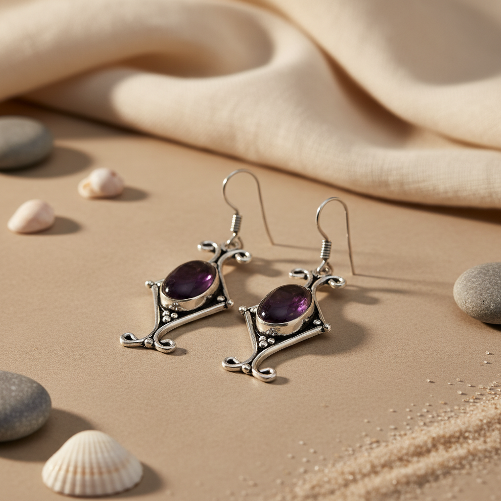 925 Sterling Silver Purple Gemstone Earrings for Women