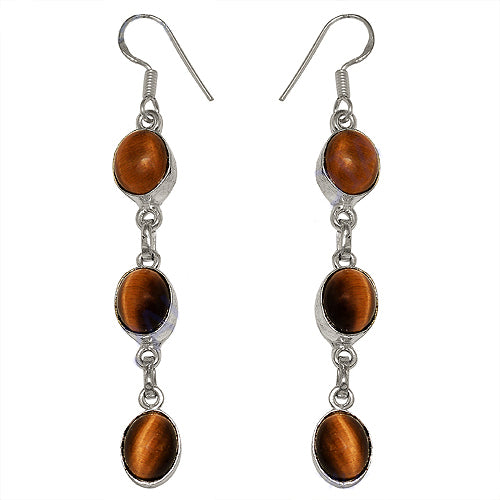 925 Silver Tiger Eye Drop Earrings for Women | Gemstone Jewelry