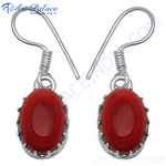 Load image into Gallery viewer, 925 sterling silver dangle earrings with oval-shaped red coral gemstones
