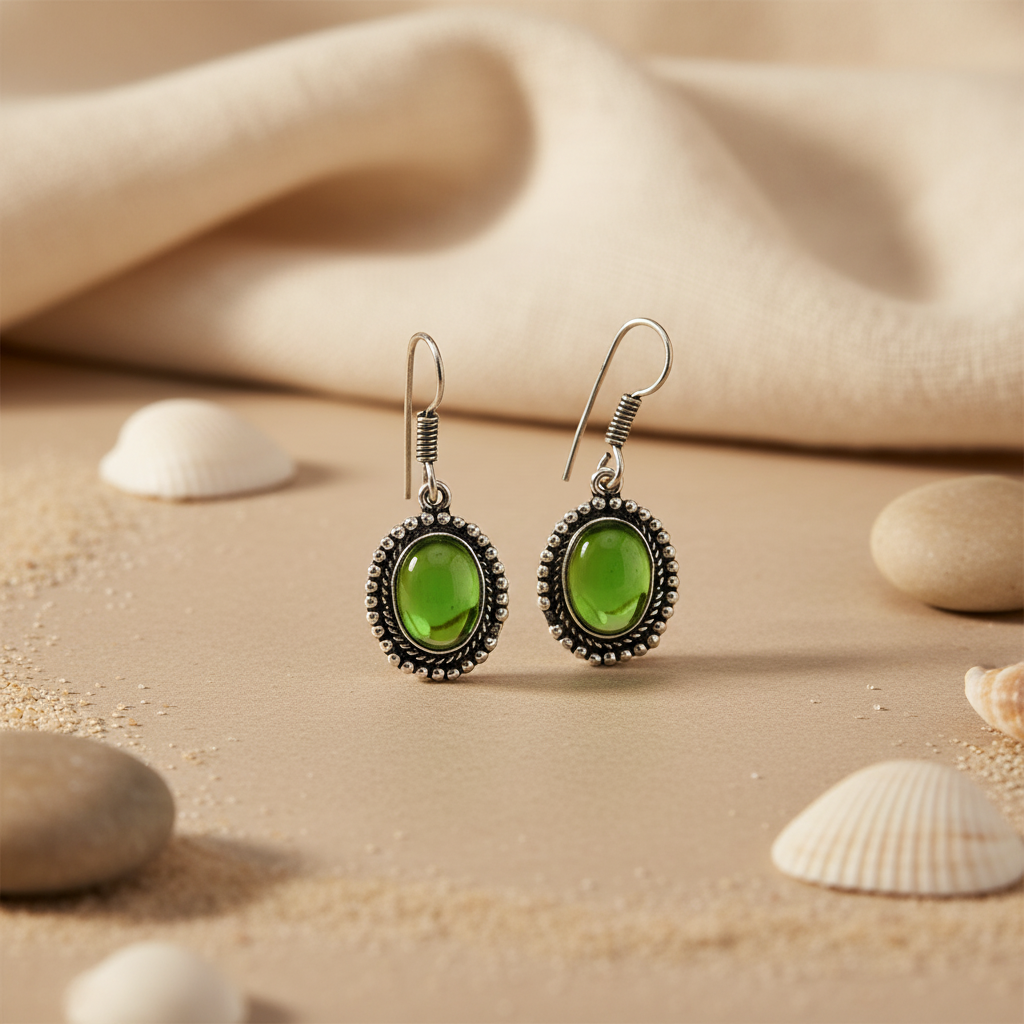 925 Silver Green Gemstone Earrings for Women | Dangle Jewelry