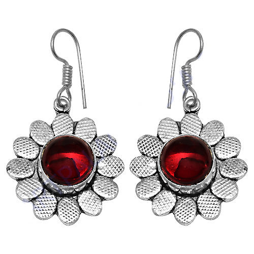 925 Silver Red Garnet Flower Earrings for Women | Gift Jewelry