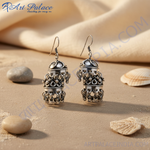 Load image into Gallery viewer, 925 Sterling silver oxidized dangle earrings for women with intricate detailing, silver

