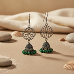 Load image into Gallery viewer, 925 Silver Filigree Dangle Earrings with Green Beads | For Women
