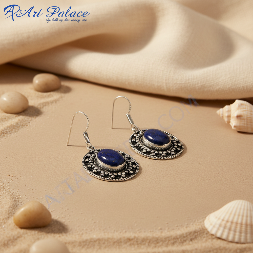 925 sterling silver dangle earrings with oval shaped blue lapis lazuli gemstones for women