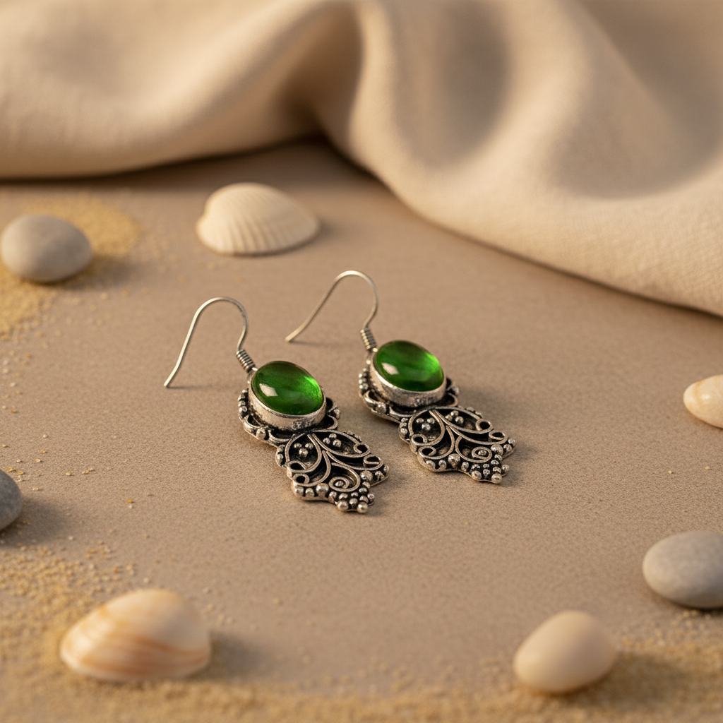 925 Silver Green Gemstone Earrings for Women | Dangle Jewelry