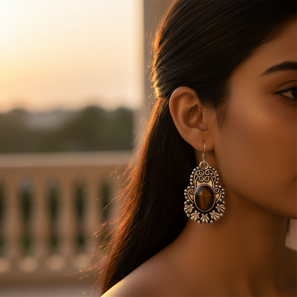 925 Sterling Silver Tiger Eye Earrings for Women | Dangle Jewelry