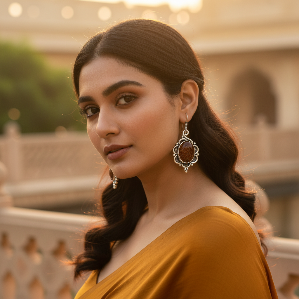 925 Silver Sunstone Drop Earrings for Women | Gemstone Jewelry