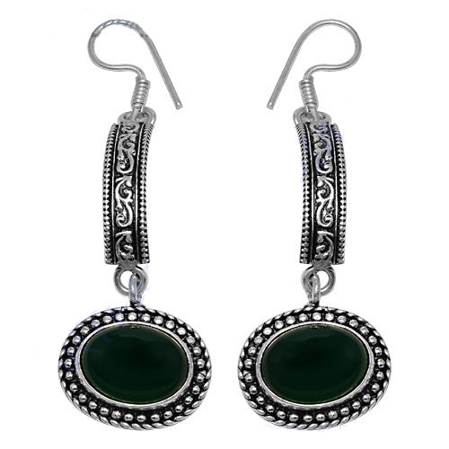 925 Silver Green Onyx Drop Earrings for Women | Gift