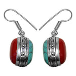 Load image into Gallery viewer, Silver Red Coral &amp; Turquoise Drop Earrings | Women's Jewelry
