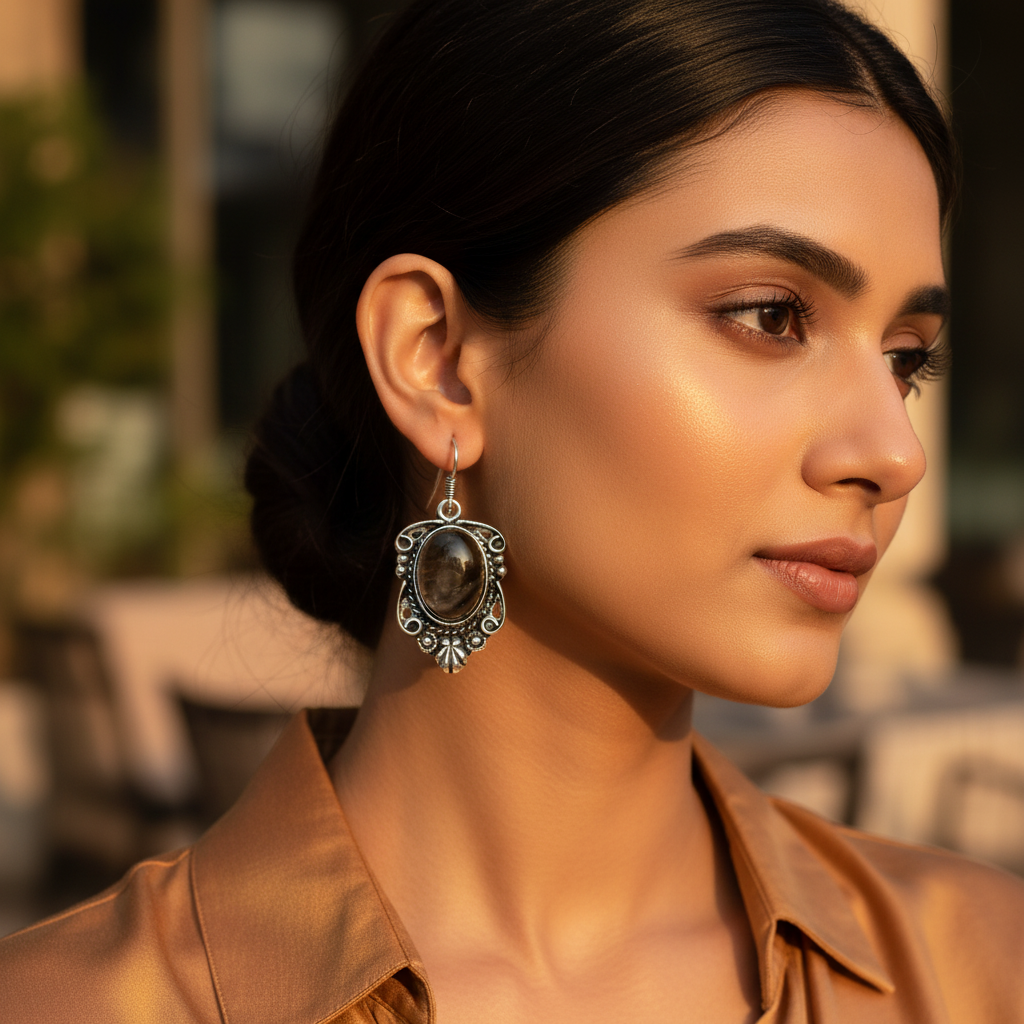 925 Silver Oval Stone Earrings for Women | Dangle Jewelry