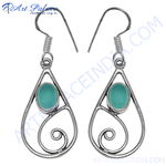 Load image into Gallery viewer, 925 sterling silver teardrop dangle earrings with oval light blue gemstone center
