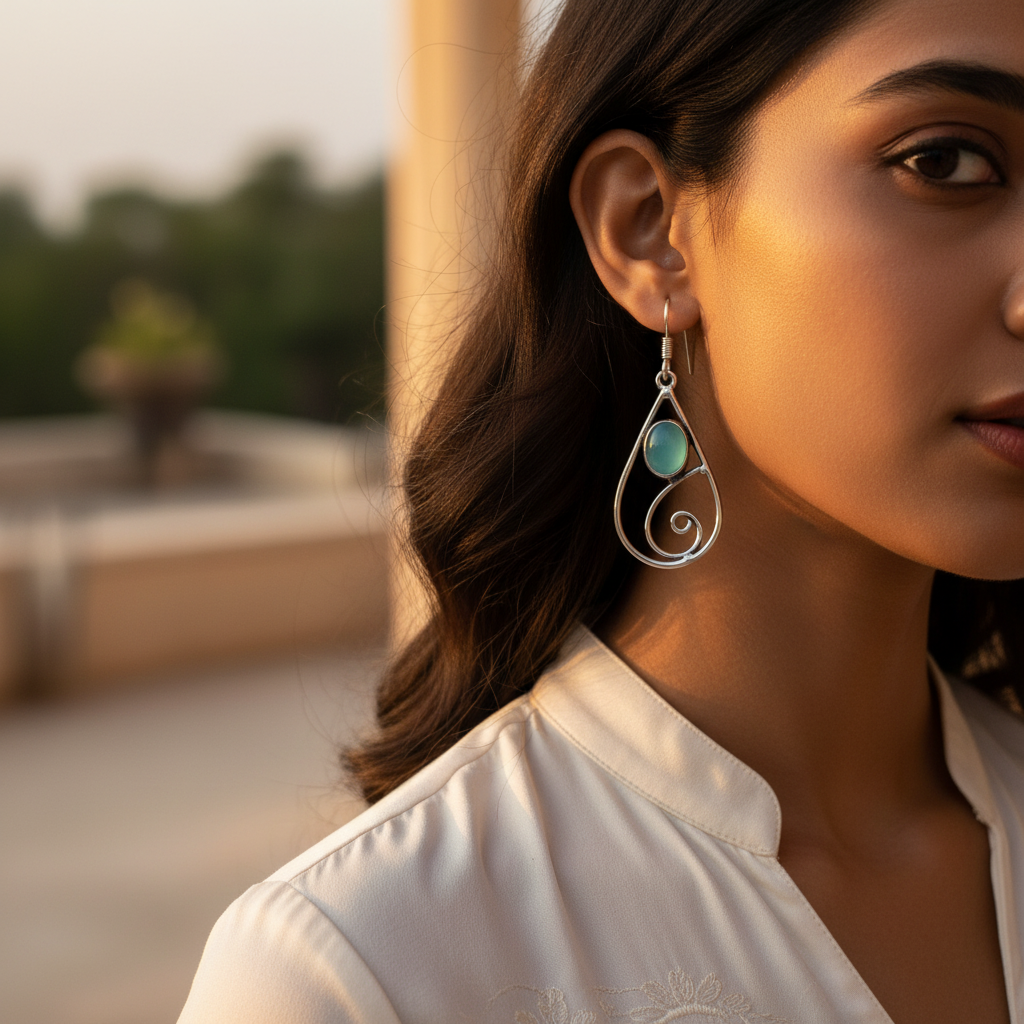 925 Silver Teardrop Earrings with Blue Gemstone for Women