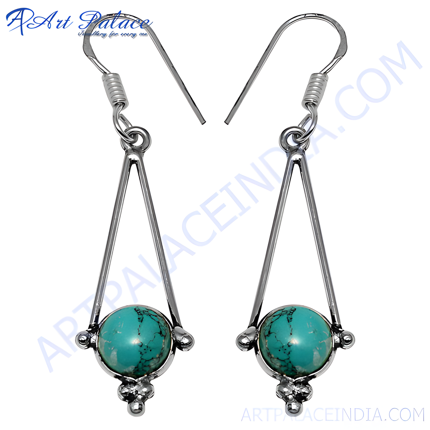 925 sterling silver drop earrings featuring turquoise gemstones. Stylish and colorful women's earrings.