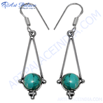 Load image into Gallery viewer, 925 sterling silver drop earrings featuring turquoise gemstones. Stylish and colorful women&#39;s earrings.
