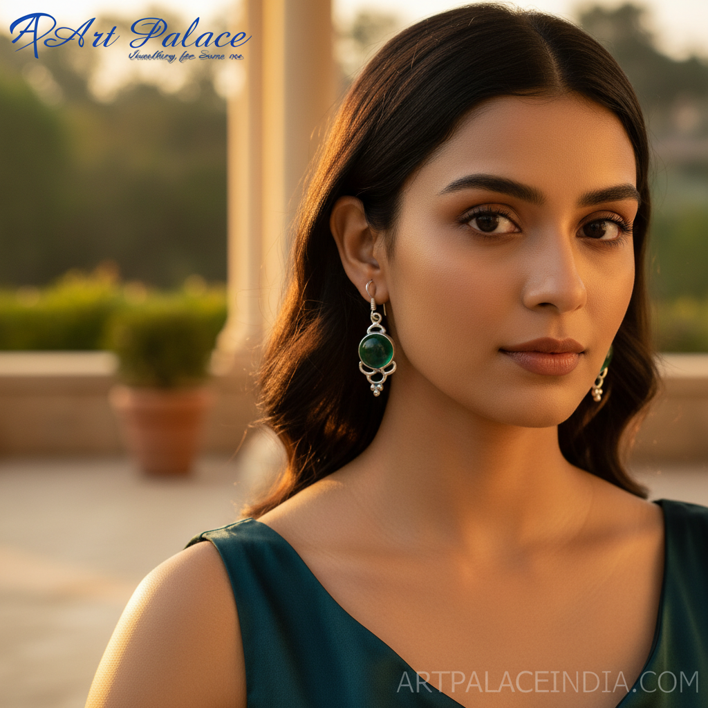 925 Silver Green Gemstone Drop Earrings for Women | Gift