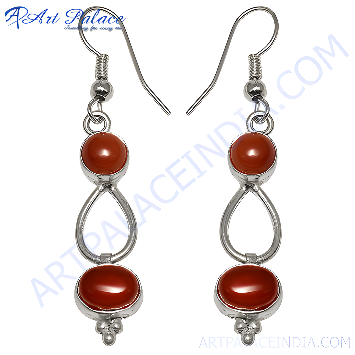 925 sterling silver drop earrings with oval shaped carnelian gemstones