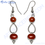 Load image into Gallery viewer, 925 sterling silver drop earrings with oval shaped carnelian gemstones.
