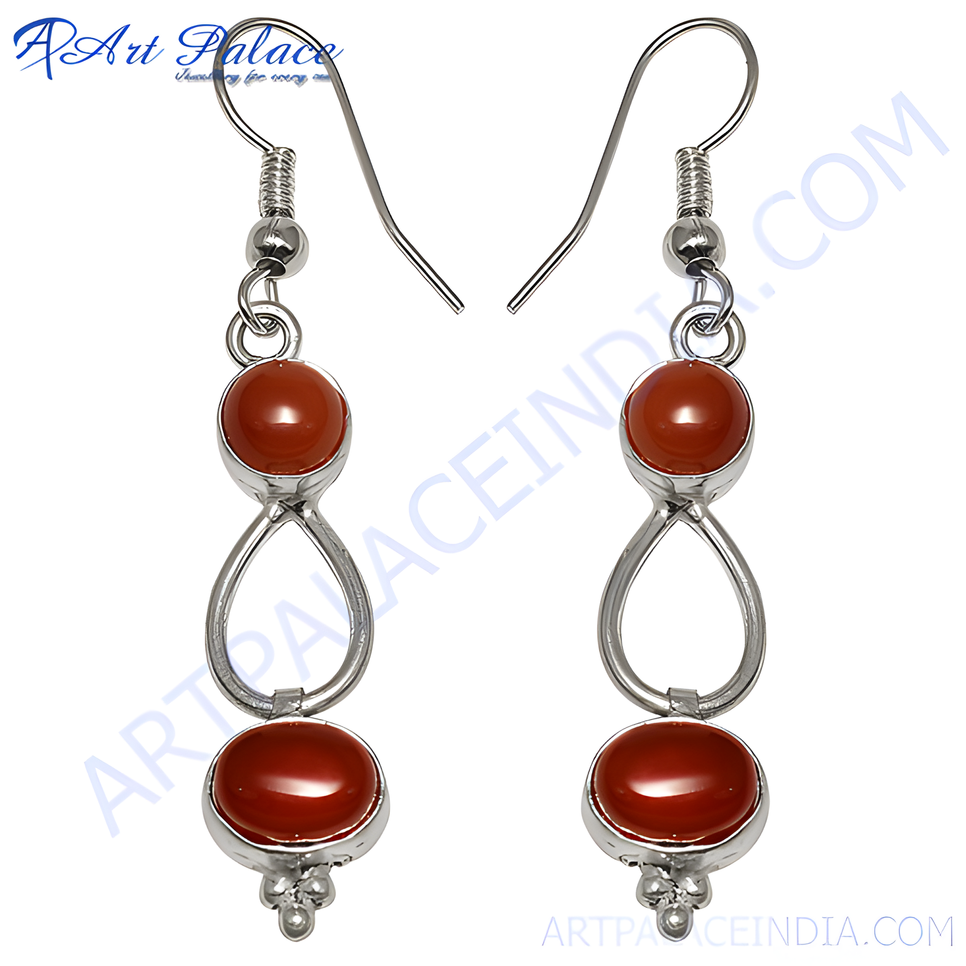 925 sterling silver drop earrings with oval shaped carnelian gemstones.
