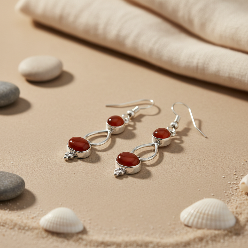 925 Silver Carnelian Drop Earrings for Women | Gemstone Jewelry