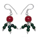 Load image into Gallery viewer, Silver Bead Drop Earrings | Red &amp; Green Gemstone Jewelry
