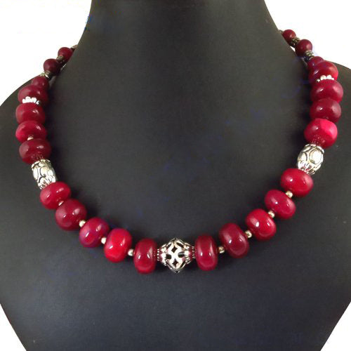 Red bead necklace | silver accents | women's fashion jewelry