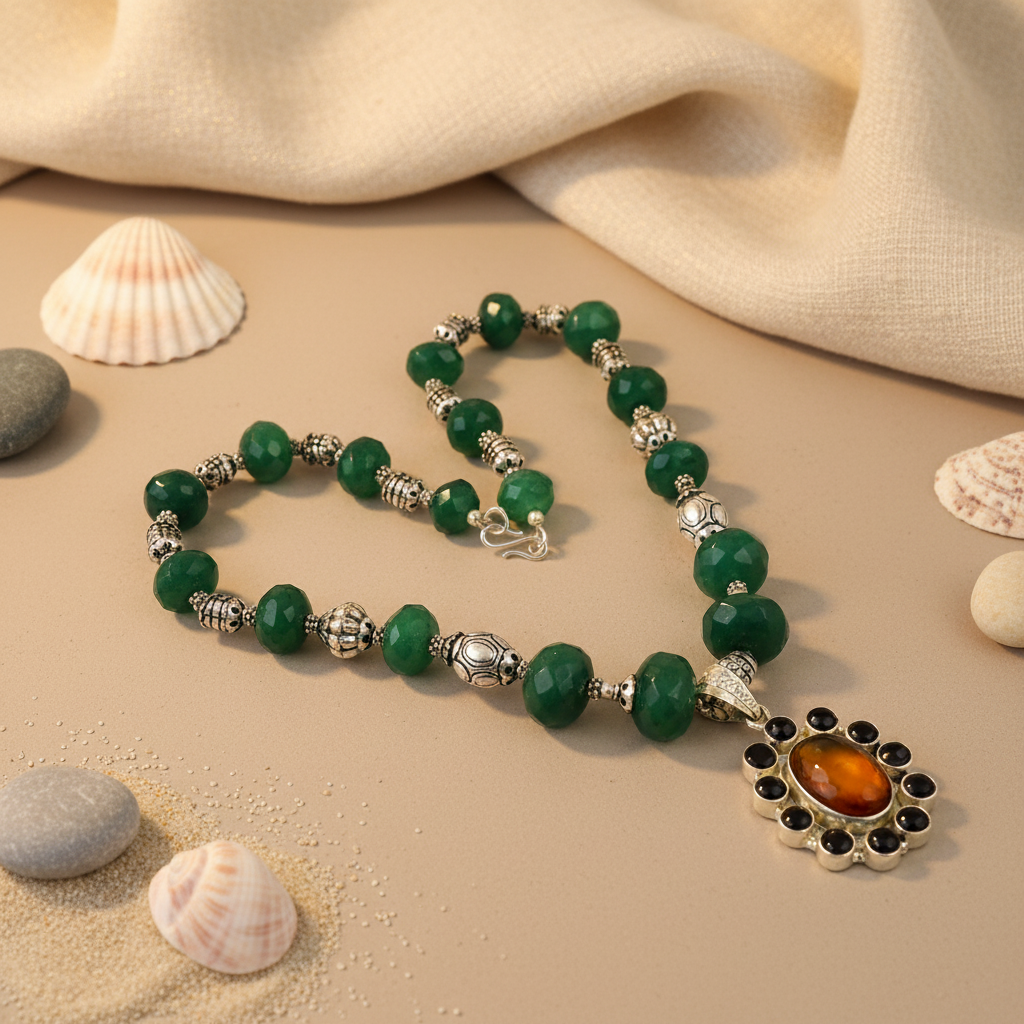 Green Jade Bead Necklace for Women | Gemstone Jewelry Gift
