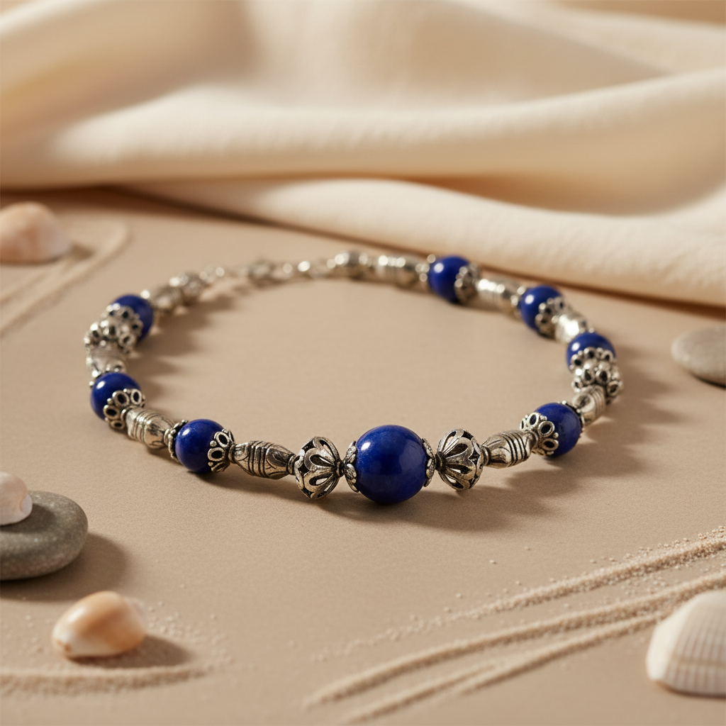 Blue Gemstone Beaded Necklace | Sterling Silver | Women's Jewelry