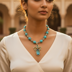 Load image into Gallery viewer, Turquoise Bead Necklace with Silver Accents | Statement Jewelry
