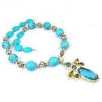 Load image into Gallery viewer, Turquoise Bead Necklace with Silver Accents | Statement Jewelry
