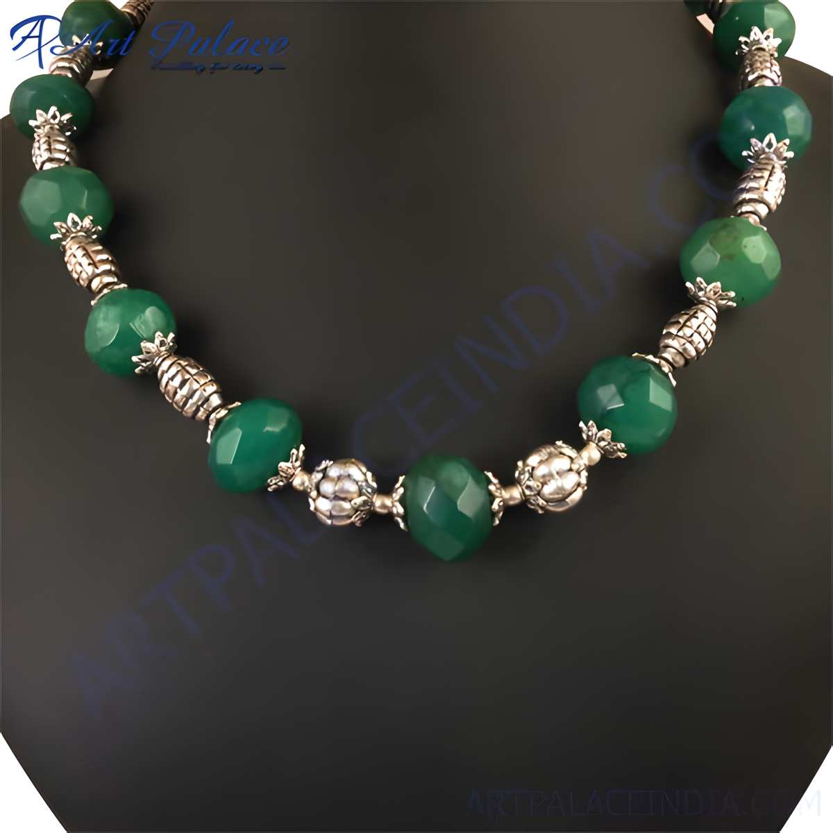 Sterling silver necklace with green agate beads