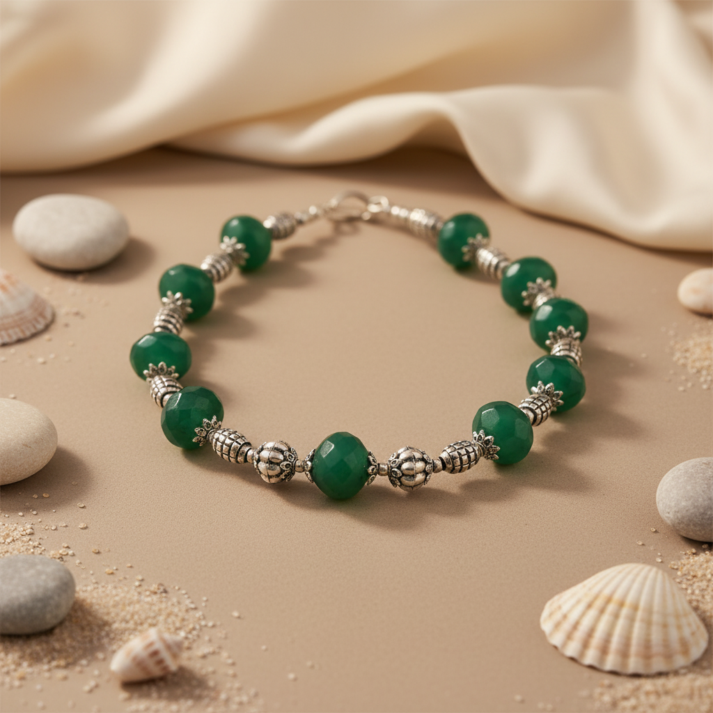 Green Agate Bead Necklace | Sterling Silver | Women's Jewelry
