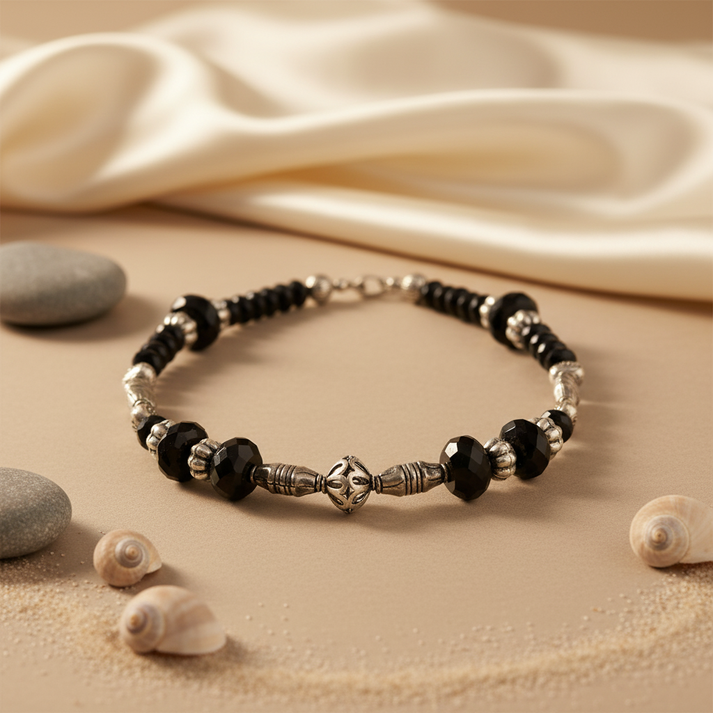 Black Onyx Bead Necklace for Women | Silver Accent Jewelry
