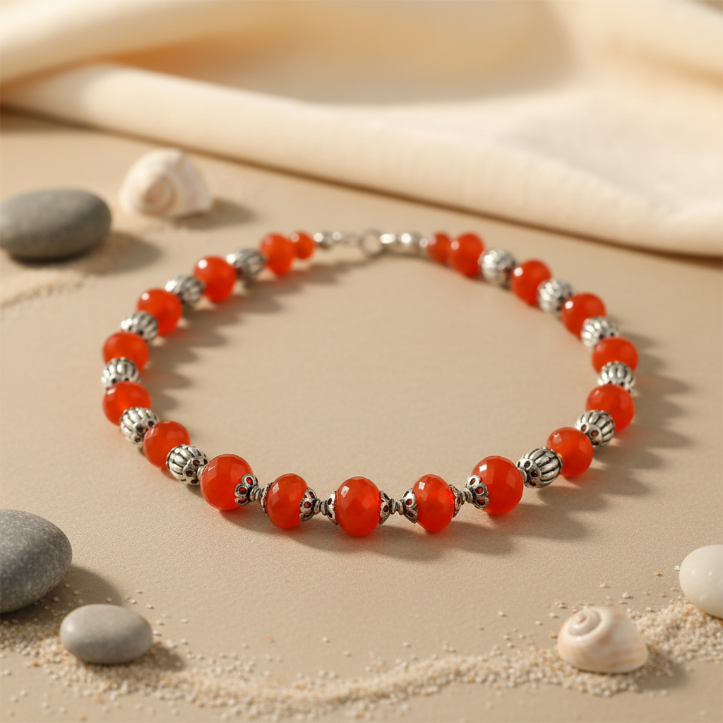 Red Gemstone Beaded Necklace | Silver Accents | Women's Fashion Jewelry