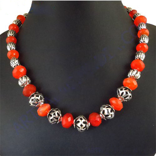 Red Carnelian Bead Necklace | Sterling Silver | Women's Jewelry